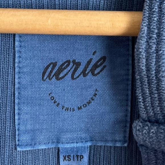 Aerie Oversized Textured Henley Hoodie Blue Pullover - Picture 12 of 15